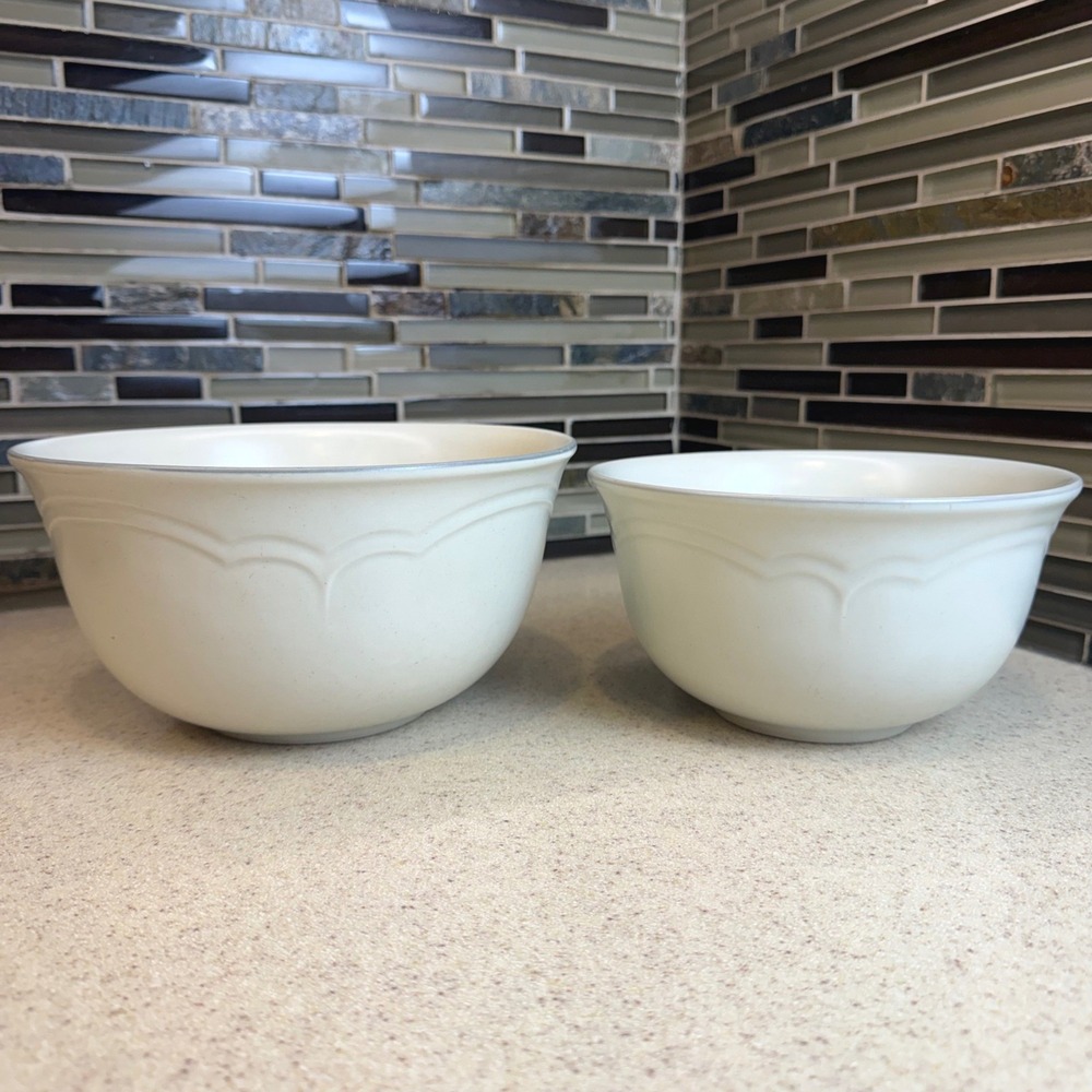 Vintage Pfaltzgraff Heirloom Stoneware Mixing Bowl Set 2Qt 458 & 1Qt 456 Nesting